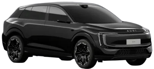 Audi E7X in Schwarz, Ansicht aus dem Audi-Konfigurator, freigestellt